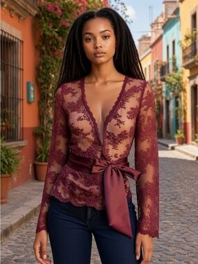 Victoria’s Secret 𝐕𝐈𝐍𝐓𝐀𝐆𝐄 𝐒𝐇𝐄𝐄𝐑 𝐁𝐔𝐑𝐆𝐔𝐍𝐃𝐘 𝐅𝐋𝐎𝐑𝐀𝐋 𝐋𝐀𝐂𝐄 𝐖𝐑𝐀𝐏 𝐁𝐋𝐎𝐔𝐒𝐄 ✨